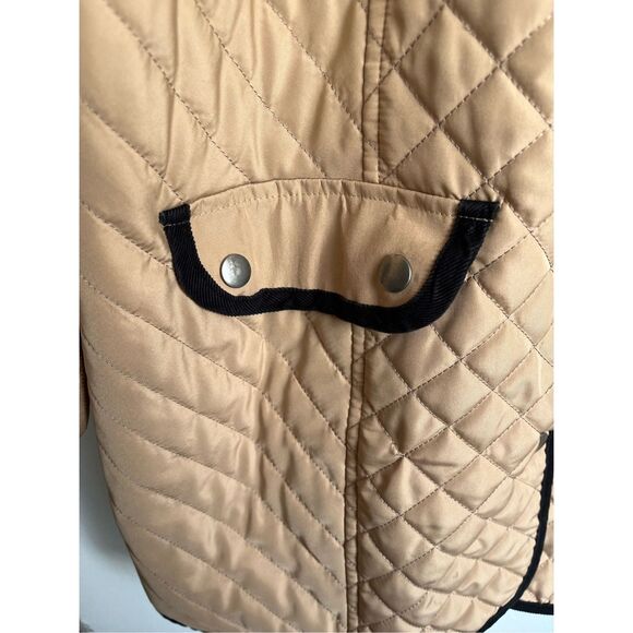 Chicos Size 1 Medium Womens Tan Coat Black Corduroy Collar Long Line NEW - Picture 4 of 5